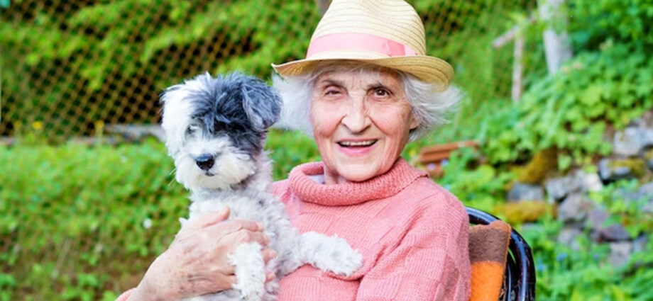 cane con donna anziana